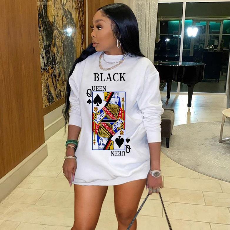 Robe Pull Manches Longues Décontracté Poker Impression