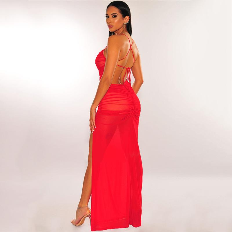 Robe Sexy longue dos nu en maille de couleur unie avec fentes latérales