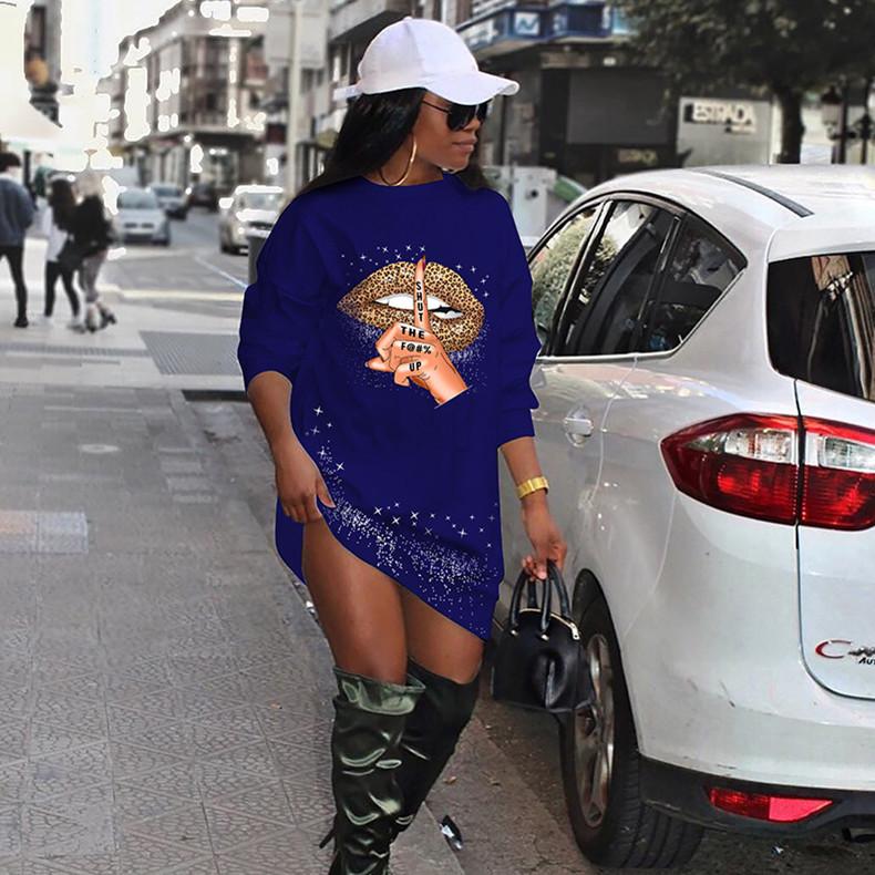 Robe décontractée à imprimé léopard à lèvres à manches longues