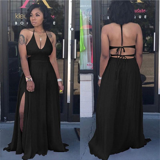Robe longue dos nu sexy Couleur Unie