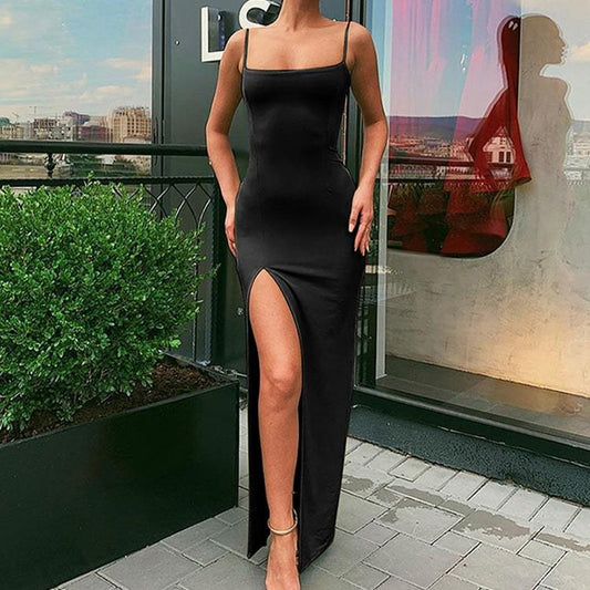 Robe sexy de couleur unie à fente latérale Robe à bretelles