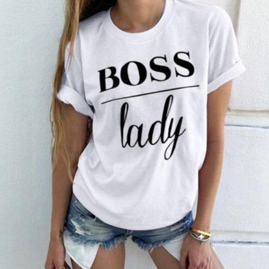 T-shirt Lettre Imprimer Col Rond Manches Courtes