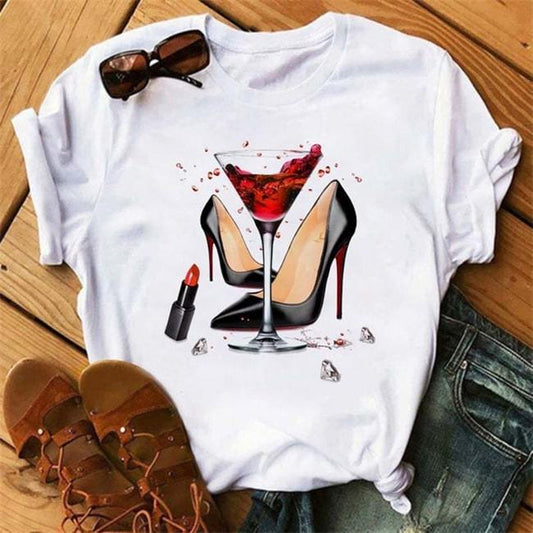 T-shirt Mode Verre à Vin Impression