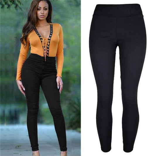 Taille Haute Couleur Unie Pantalon Serré