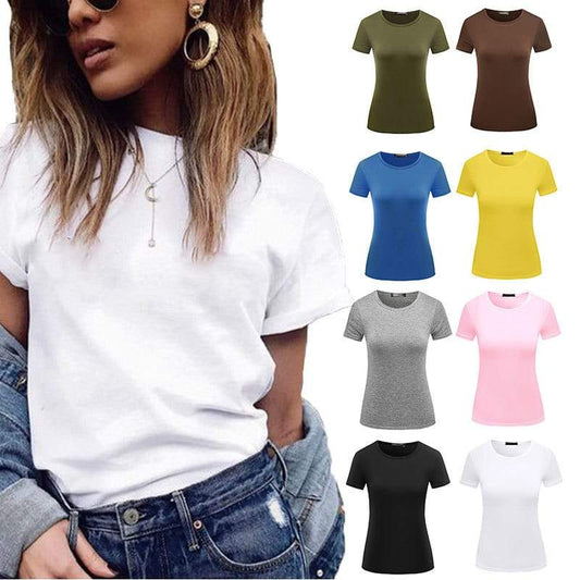 U-shirt décontracté de couleur unie à col rond