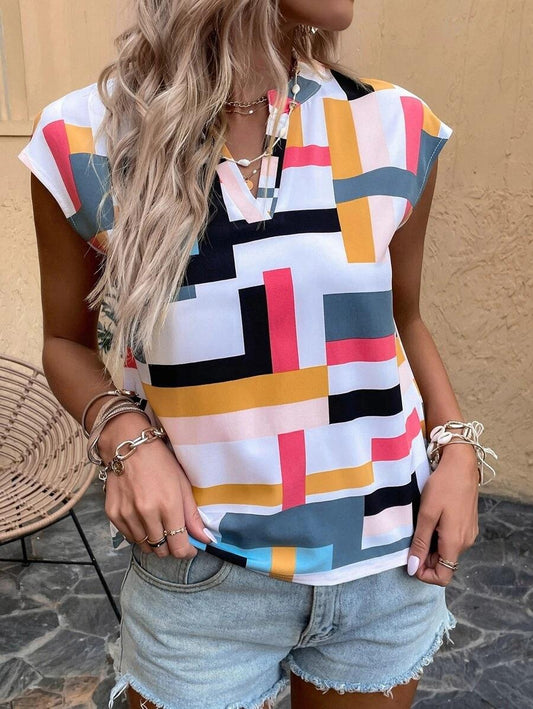 Haut col en V à motif imprimé multicolore - Chic&Shines