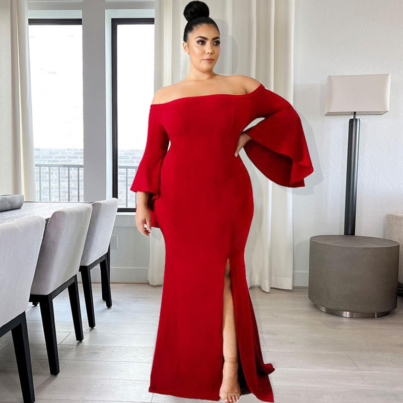 Robe longue bustier à manches longues évasée jupe fendu - Chic&Shines