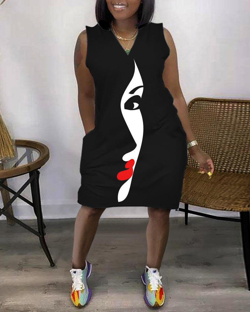 Robe courte sans manches col V avec poches motif imprimé - Chic&Shines