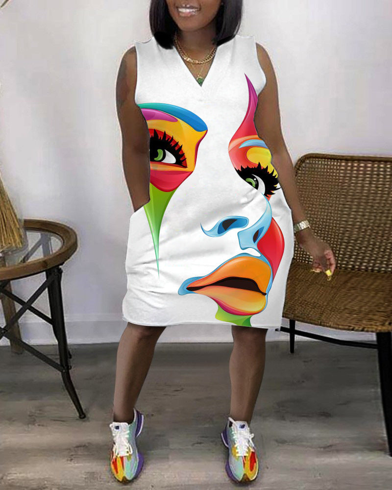 Robe courte sans manches col V avec poches motif imprimé - Chic&Shines