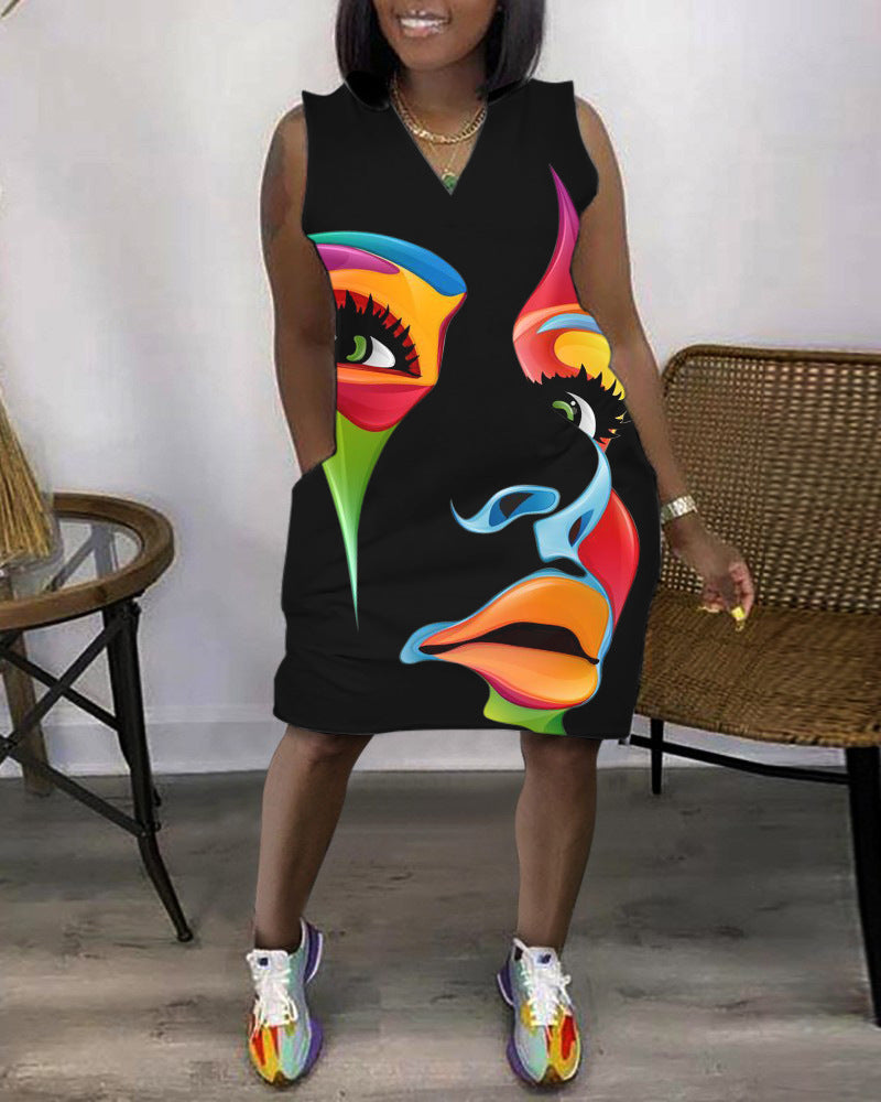 Robe courte sans manches col V avec poches motif imprimé - Chic&Shines
