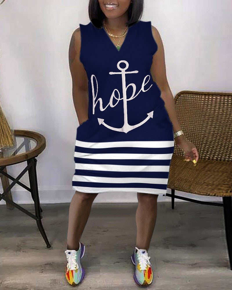 Robe courte sans manches col V avec poches motif imprimé - Chic&Shines