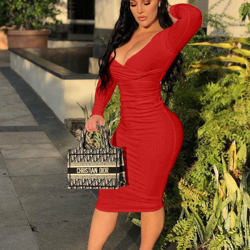 Robe mi-longue bustier à manches longues - Chic&Shines