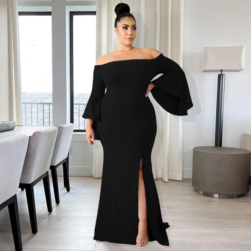 Robe longue bustier à manches longues évasée jupe fendu - Chic&Shines