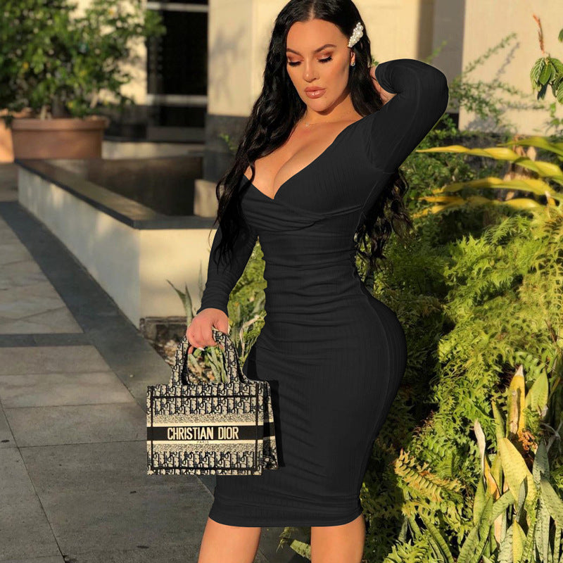 Robe mi-longue bustier à manches longues - Chic&Shines