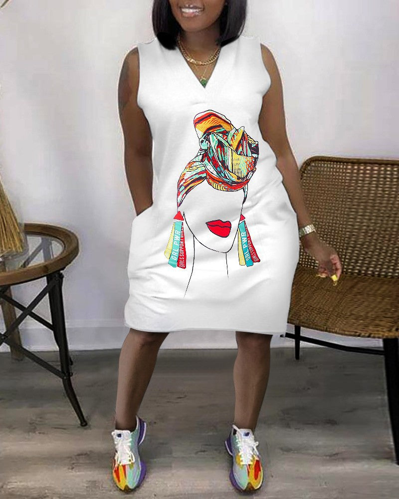 Robe courte sans manches col V avec poches motif imprimé - Chic&Shines