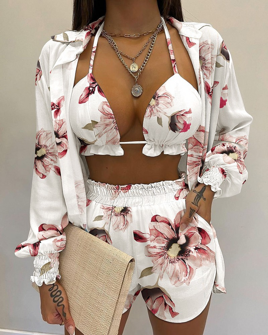 Maillot de bain trois pièces cardigan haut et short - Chic&Shines