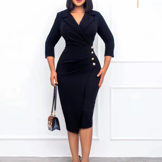 Elégante robe mi longue moulante col v - Chic&Shines