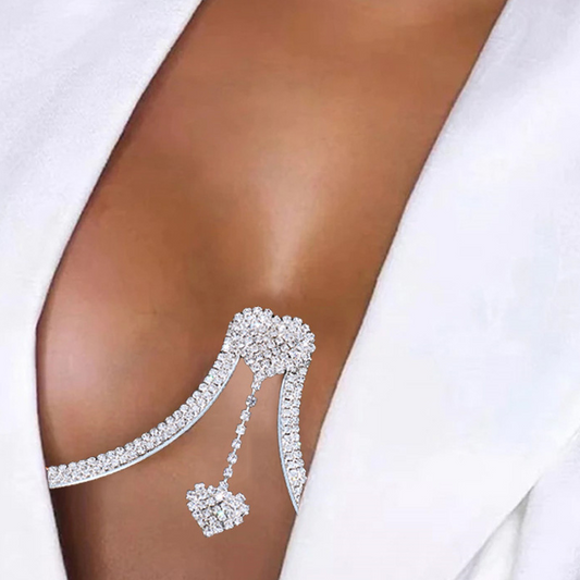 Chaîne de corps support de poitrine double pendentif cœur strass sexy - Chic&Shines