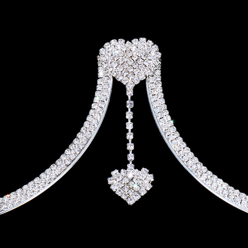 Chaîne de corps support de poitrine double pendentif cœur strass sexy - Chic&Shines