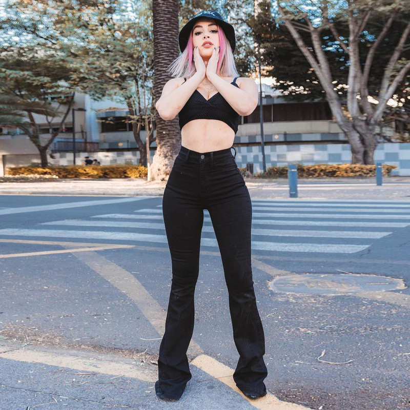 Jeans moulant taille haute bas style patte d'eph - Chic&Shines