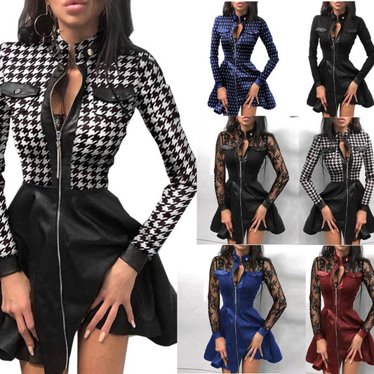 Robe courte manches longues col haut à fermeture éclair - Chic&Shines