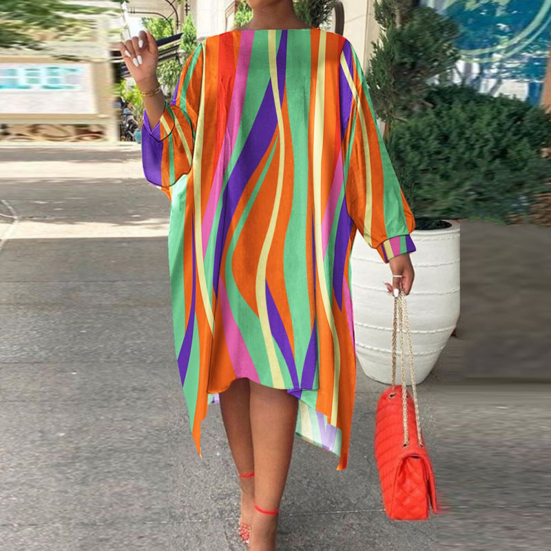 Robe ample à manches longues à bandes multicolores - Chic&Shines
