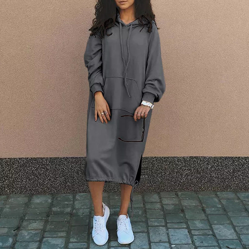 Robe longue pull à capuche manches longues - Chic&Shines