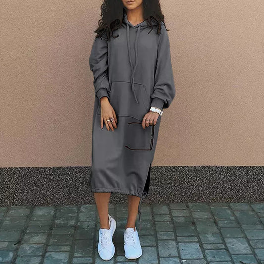 Robe longue pull à capuche manches longues - Chic&Shines