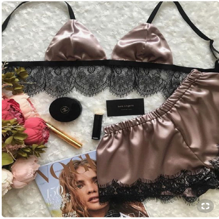 Ensemble pyjamas haut à bretelle et short satin et dentelle sexy - Chic&Shines