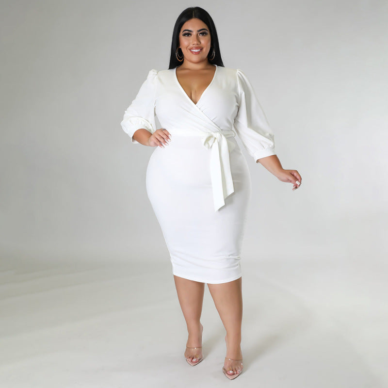 Robe longue col V manches mi-longues avec ceinture - Chic&Shines