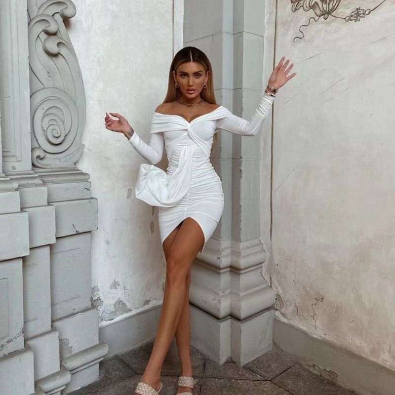 Robe courte bustier manches longues plissée - Chic&Shines