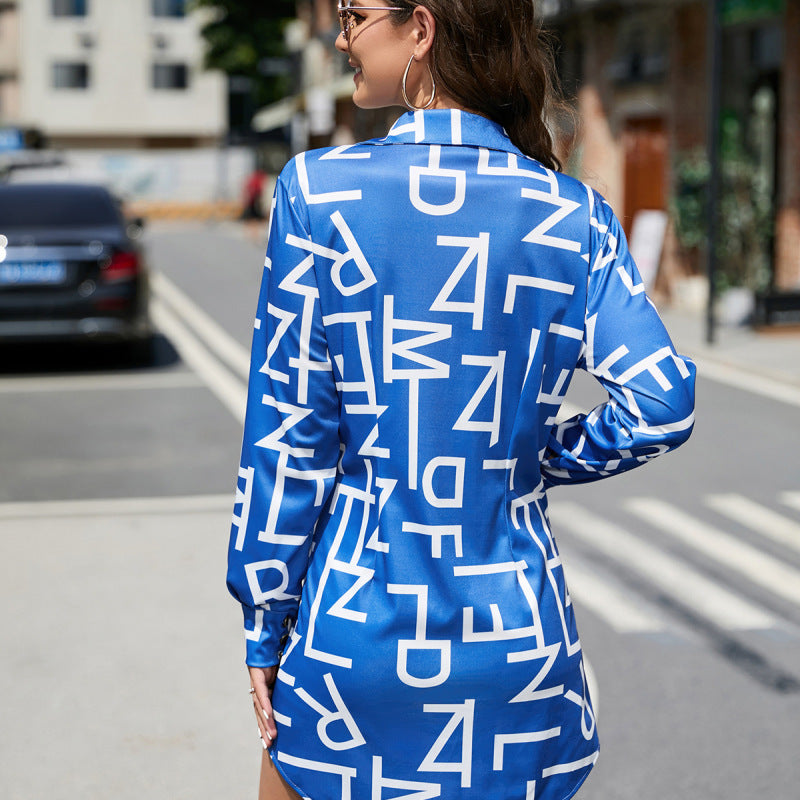 Robe chemise courte manches longues à motif - Chic&Shines