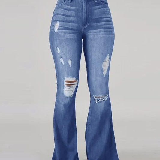 Jeans Évasés Taille Haute Déchirés Élastiques - Chic&Shines