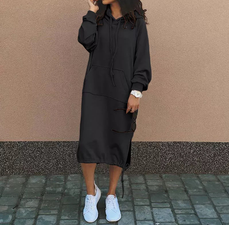 Robe longue pull à capuche manches longues - Chic&Shines
