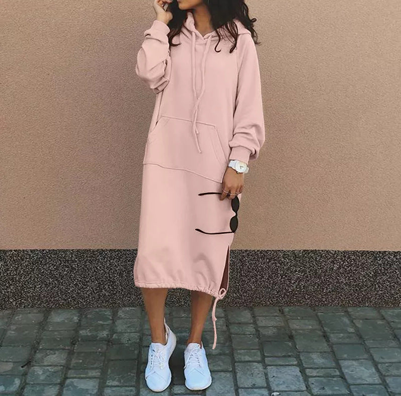 Robe longue pull à capuche manches longues - Chic&Shines