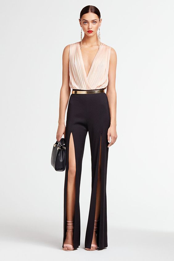 Pantalon taille haute à fente avant et bas évasé - Chic&Shines
