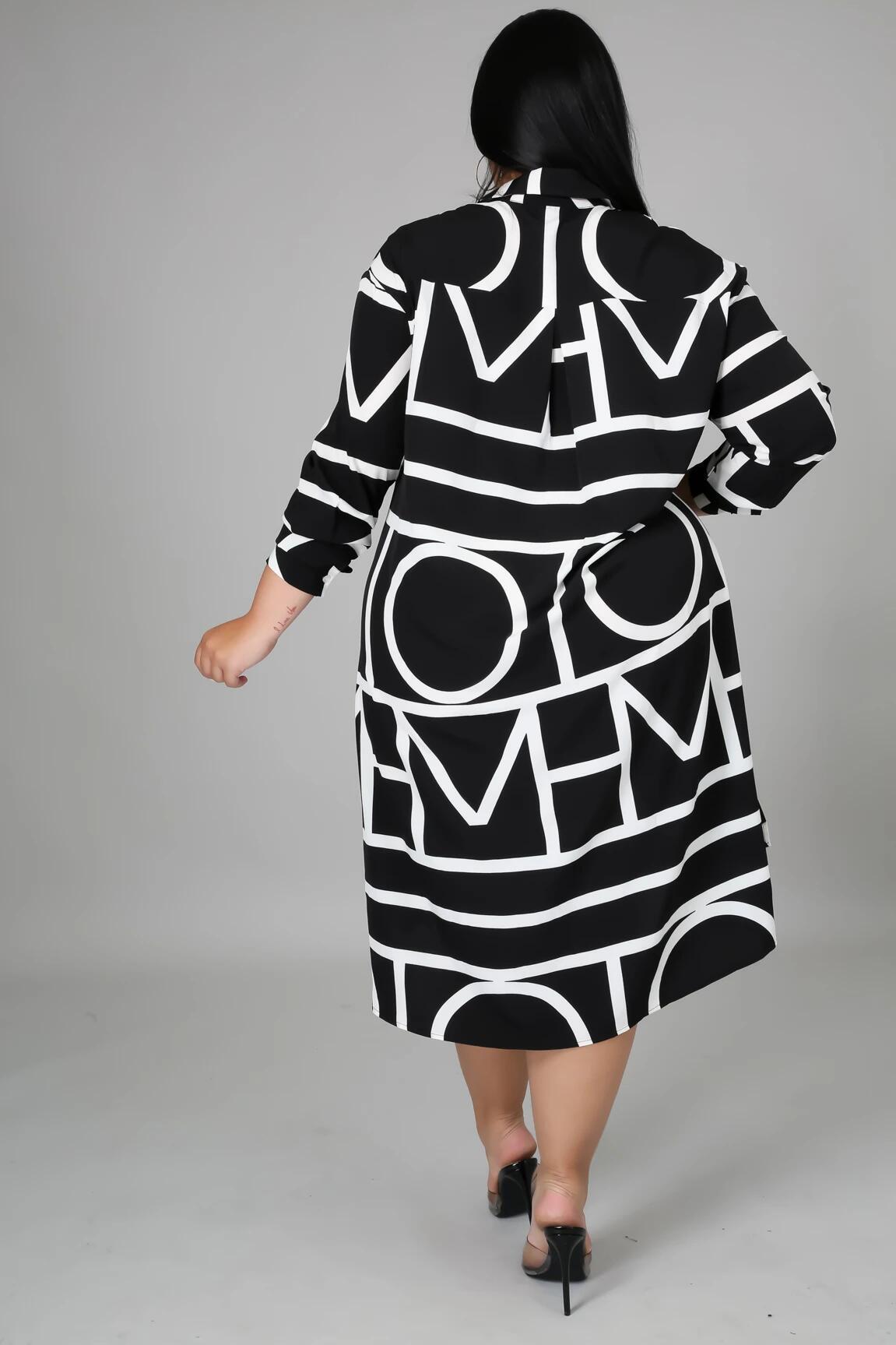 Robe chemise ample mi-longue à manches longues et imprimé - Chic&Shines