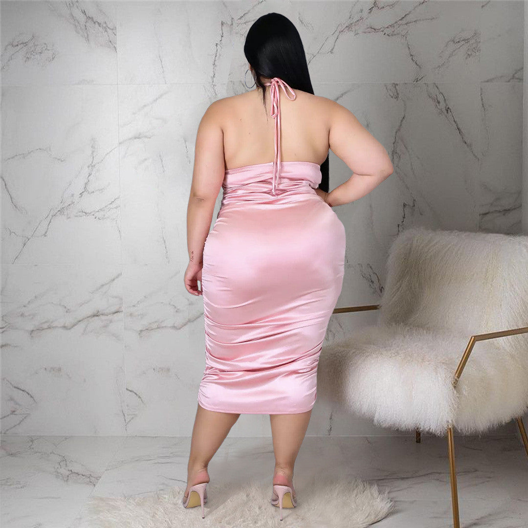 Robe mi-longue de soirée en satin licou dos nu - Chic&Shines