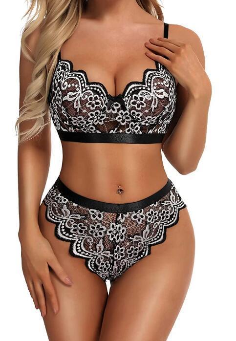 Ensemble soutien-gorge et panty en dentelle maille élastique transparente - Chic&Shines