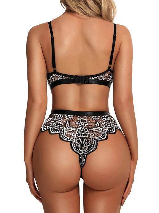 Ensemble soutien-gorge et panty en dentelle maille élastique transparente - Chic&Shines