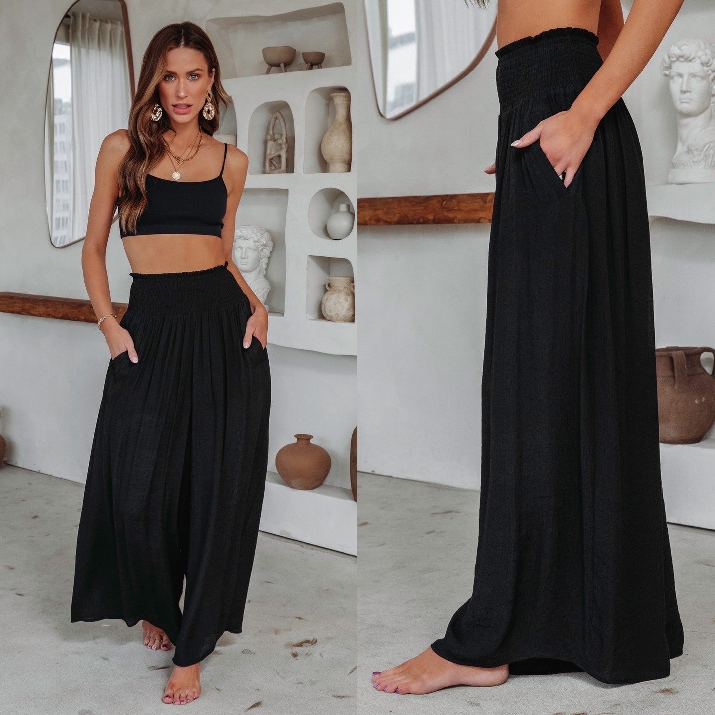 Pantalon coton taille haute ample - Chic&Shines
