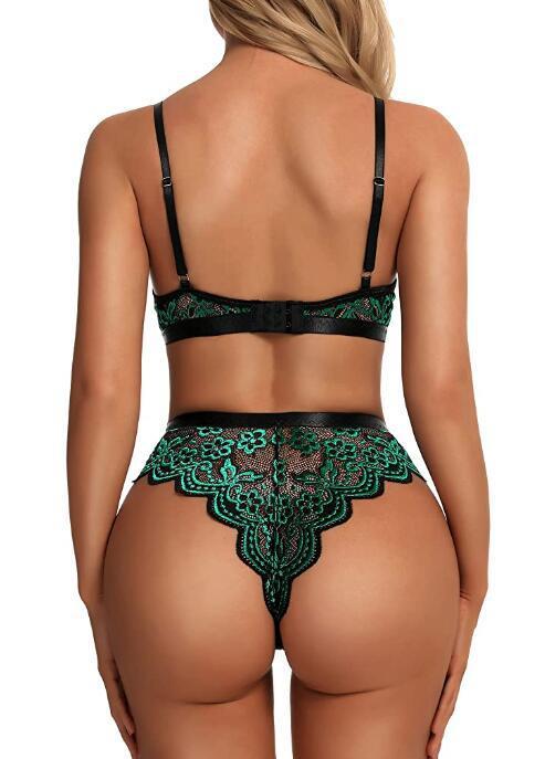 Ensemble soutien-gorge et panty en dentelle maille élastique transparente - Chic&Shines