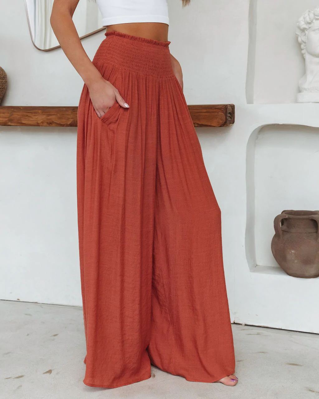 Pantalon coton taille haute ample - Chic&Shines
