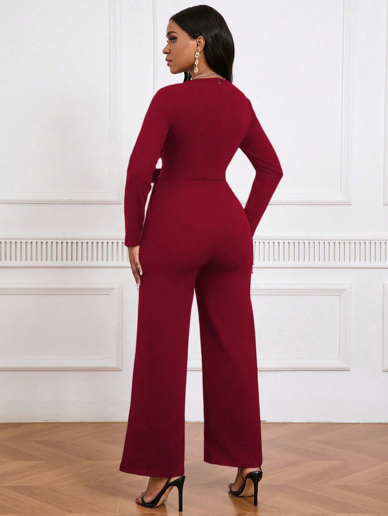 Combinaison pantalon col V manches longues
