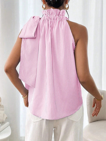 Haut à col roulé sans manches en dentelle rayée - Chic&Shines