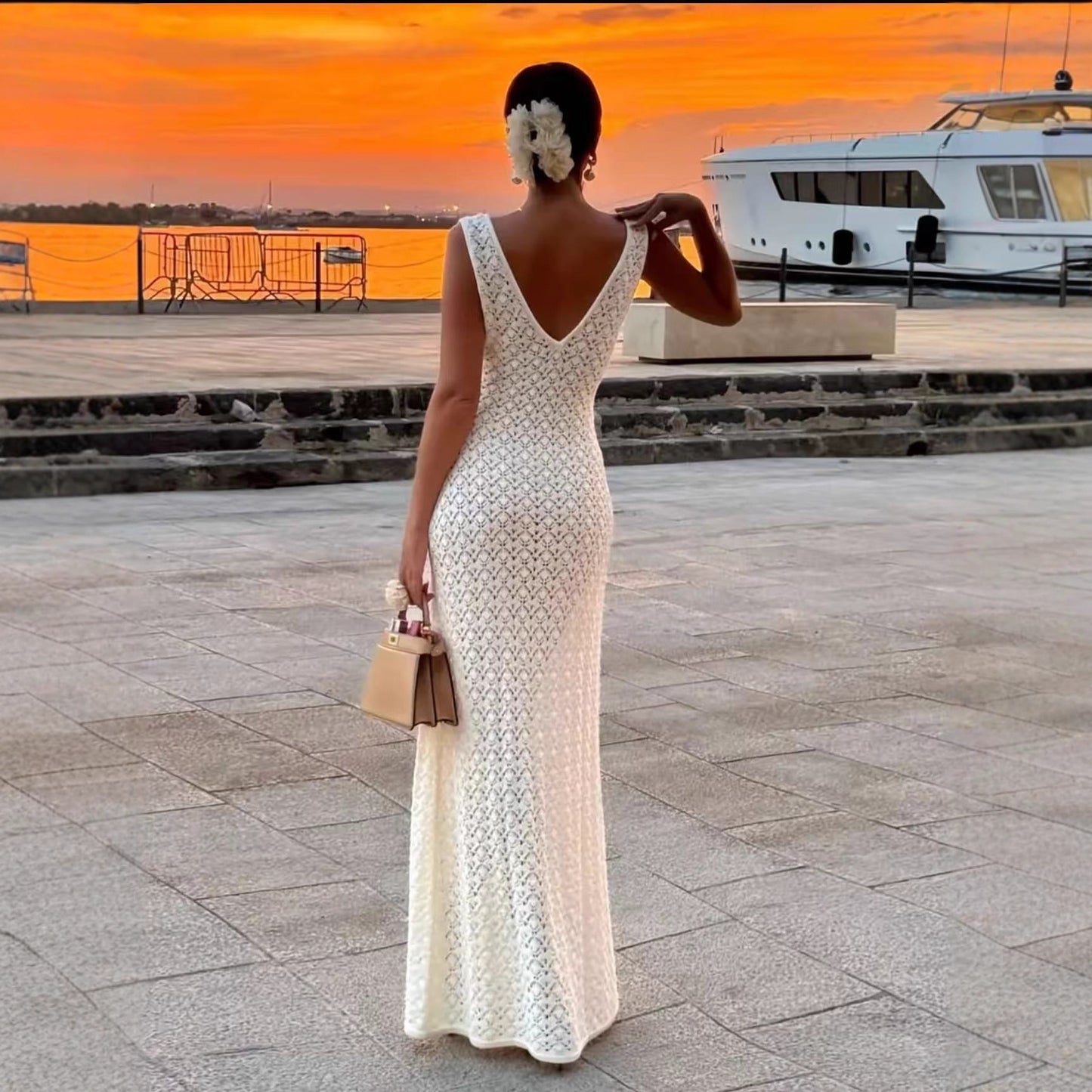 Robe longue col V à bretelles - Chic&Shines