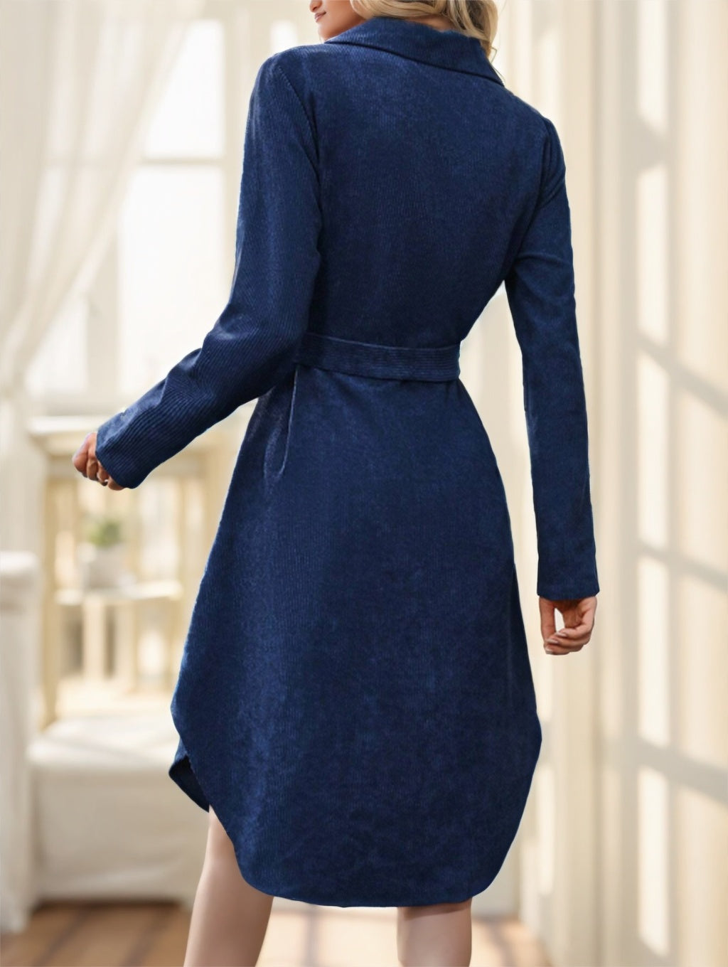 Robe chemise mi-longue à manches longues