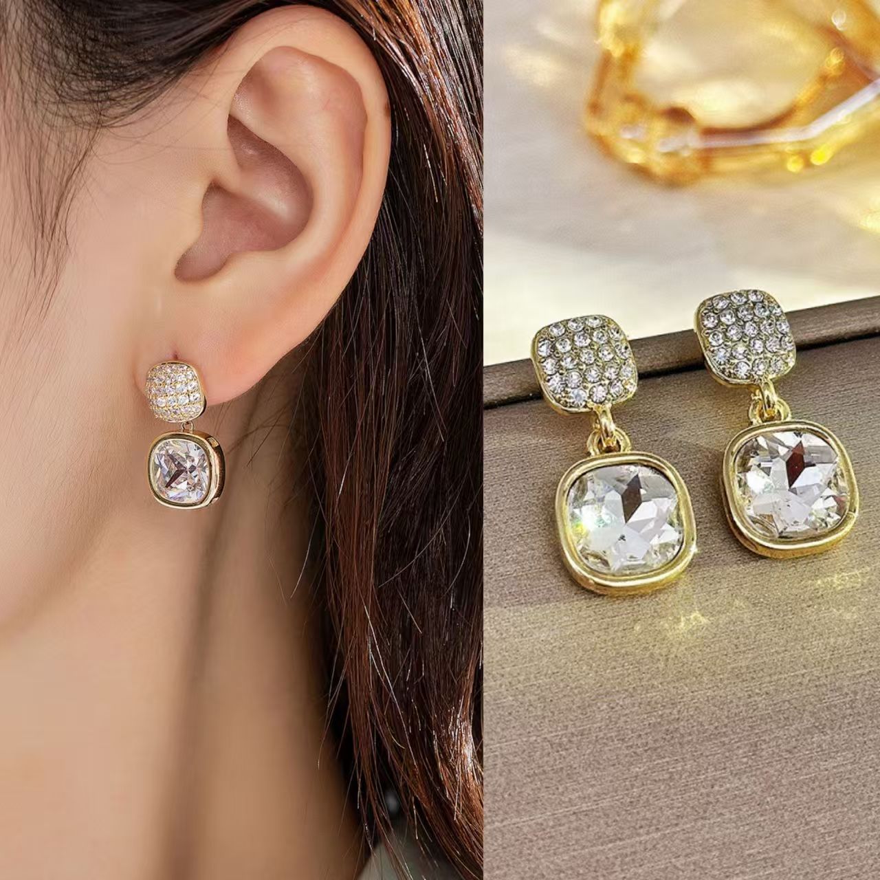 Boucles d'oreilles à tige carrées en zircon