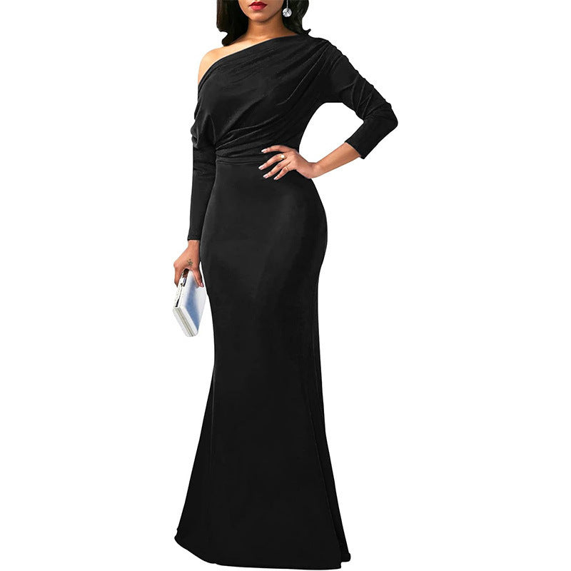 Robe de soirée longue élégante épaules obliques