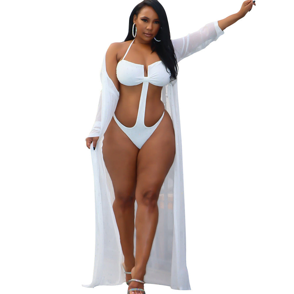 Maillot de bain manches longues et strass kimono